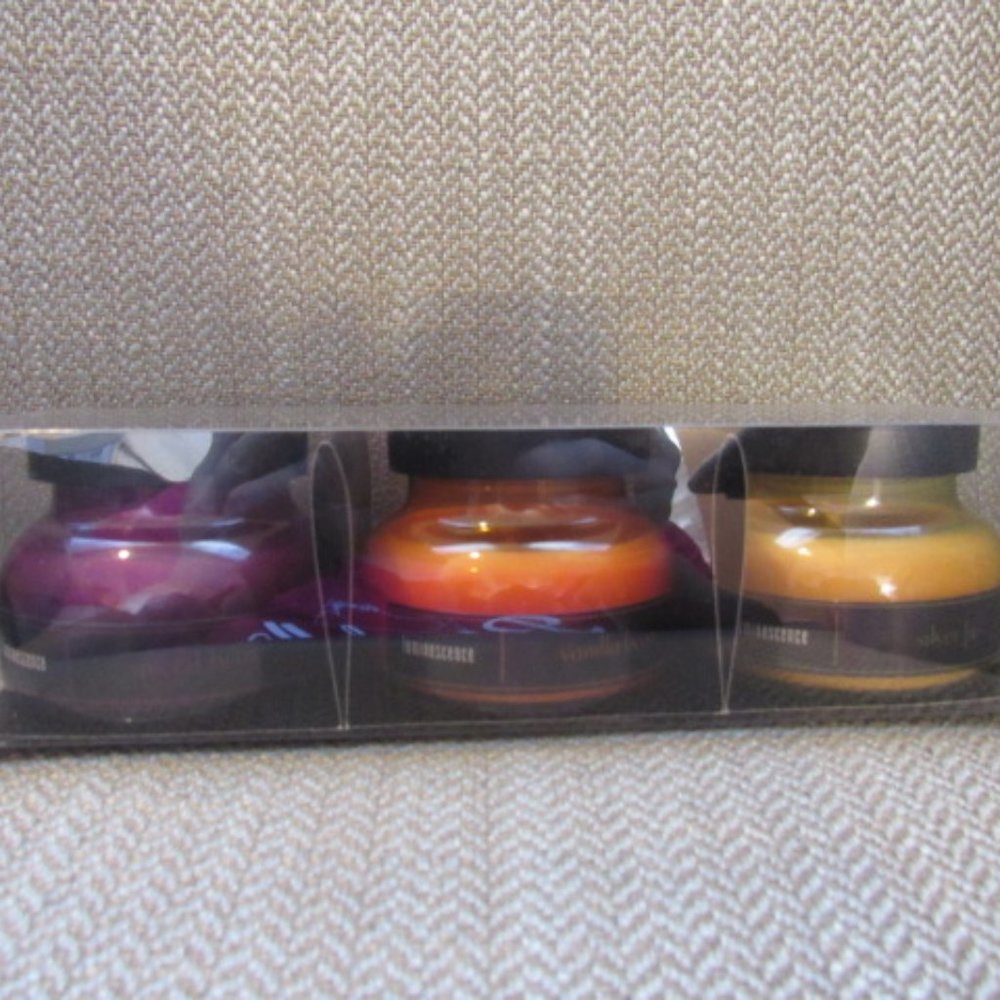 NIB set of 3 candles in jars